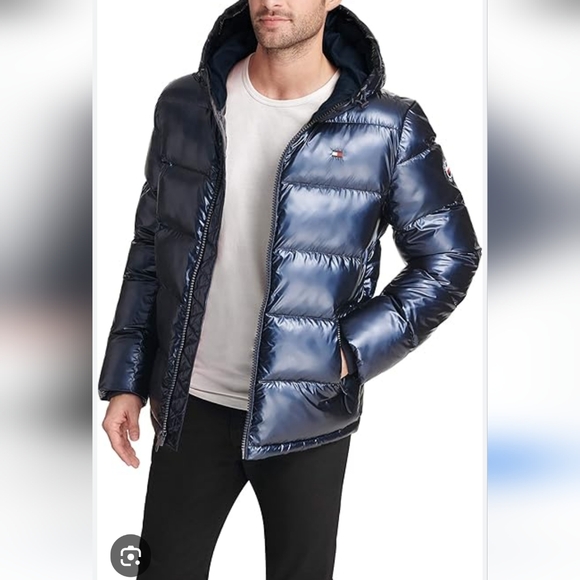 Tommy Hilfiger Hooded Puffer Full Zip Jacket Navy Blue Size L